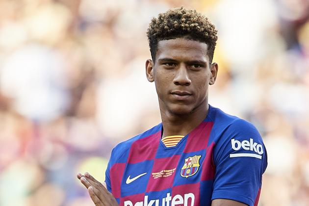 BARCELONA, SPAIN - AUGUST 04: Jean Claire Todibo of FC Barcelona looks on prior the Joan Gamper Trophy match between FC Barcelona and Arsenal at Nou Camp on August 04, 2019 in Barcelona, Spain. (Photo by Quality Sport Images/Getty Images)