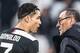 Juventus' Portuguese forward Cristiano Ronaldo (L) talks with Juventus' Italian coach Maurizio Sarri during the Italian Serie A football match Juventus vs Udinese on December 15, 2019 at the Juventus Allianz stadium in Turin. (Photo by Isabella BONOTTO / AFP) (Photo by ISABELLA BONOTTO/AFP via Getty Images)