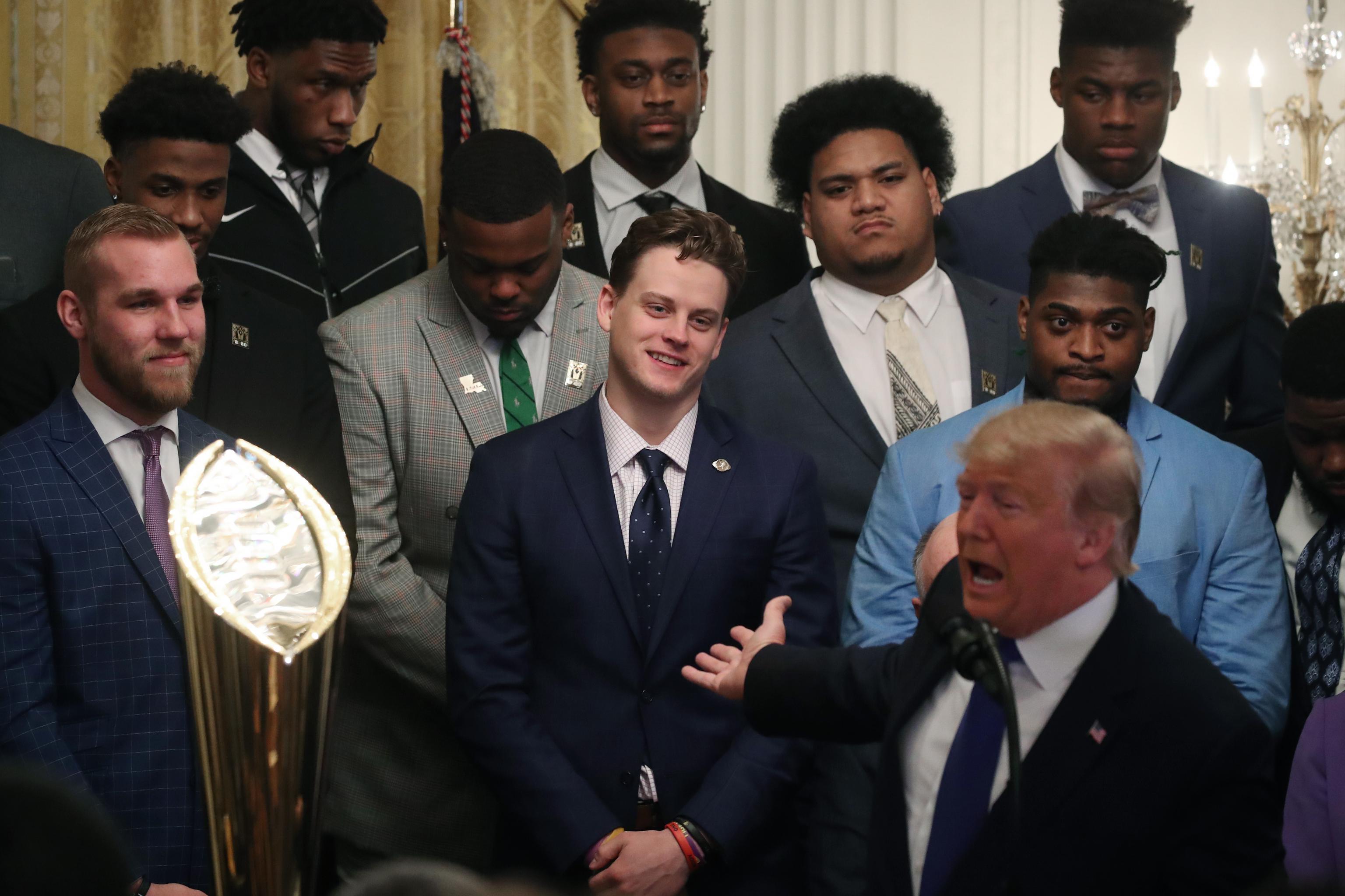 President Trump hosts LSU football team at the White House