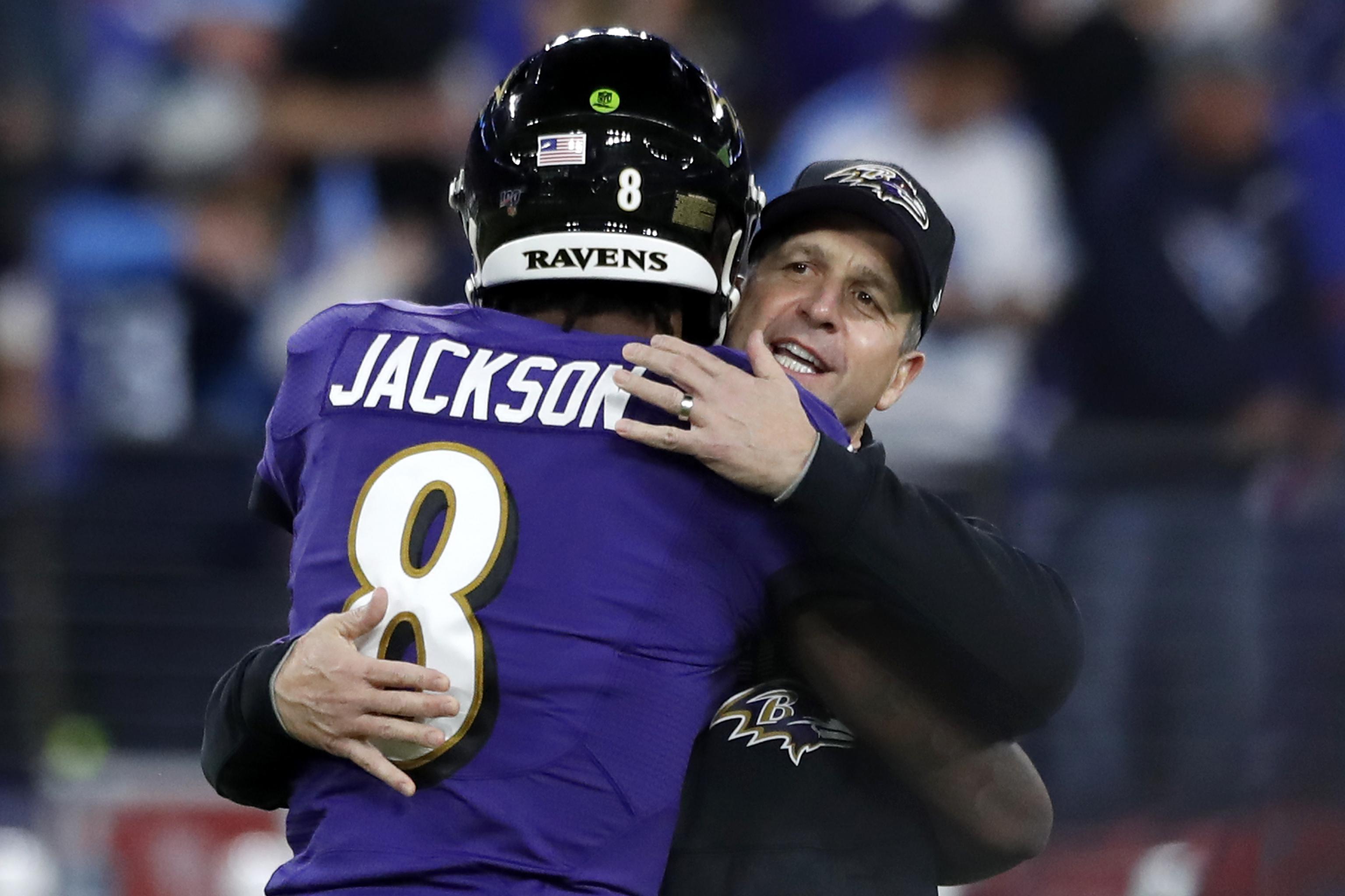 Baltimore Ravens quarterback Lamar Jackson sits on the bench as the Ravens  playoff hopes fade in the fourth quarter against the Tennesse Titans in the  AFC Division Playoffs at M&T Bank Stadium