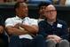 NEW ORLEANS, LOUISIANA - AUGUST 25: Pelicans head coach Alvin Gentry talks with Executive VP of Basketball Operations for the Pelicans David Griffin during the BIG3 playoffs at Smoothie King Center on August 25, 2019 in New Orleans, Louisiana. (Photo by Sean Gardner/BIG3 via Getty Images)