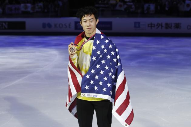 United States' Nathan Chen celebrates after winning the men's free skating during the figure skating Grand Prix finals at the Palavela ice arena, in Turin, Italy, Saturday, Dec. 7, 2019. (AP Photo/Antonio Calanni)