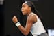 Coco Gauff of the US reacts after a point against Japan's Naomi Osaka during their women's singles match on day five of the Australian Open tennis tournament in Melbourne on January 24, 2020. (Photo by DAVID GRAY / AFP) / IMAGE RESTRICTED TO EDITORIAL USE - STRICTLY NO COMMERCIAL USE (Photo by DAVID GRAY/AFP via Getty Images)