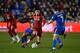 Liverpool's English midfielder Curtis Jones (C) vies for the ball against Shrewsbury Town's English midfielder Josh Laurent (2nd L) during the English FA Cup fourth round football match between between Shrewsbury Town and Liverpool at the Montgomery Waters Meadow Stadium in Shrewsbury, north-west of Birmingham in England on January 26, 2020. (Photo by Anthony Devlin / AFP) / RESTRICTED TO EDITORIAL USE. No use with unauthorized audio, video, data, fixture lists, club/league logos or 'live' services. Online in-match use limited to 120 images. An additional 40 images may be used in extra time. No video emulation. Social media in-match use limited to 120 images. An additional 40 images may be used in extra time. No use in betting publications, games or single club/league/player publications. / (Photo by ANTHONY DEVLIN/AFP via Getty Images)