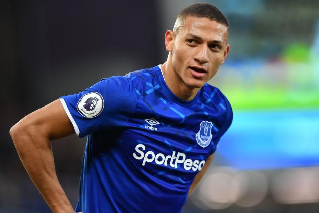 Everton's Brazilian striker Richarlison looks on during the English Premier League football match between Everton and Brighton Hove and Albion at Goodison Park in Liverpool, north west England on January 11, 2020. (Photo by Paul ELLIS / AFP) / RESTRICTED TO EDITORIAL USE. No use with unauthorized audio, video, data, fixture lists, club/league logos or 'live' services. Online in-match use limited to 120 images. An additional 40 images may be used in extra time. No video emulation. Social media in-match use limited to 120 images. An additional 40 images may be used in extra time. No use in betting publications, games or single club/league/player publications. / (Photo by PAUL ELLIS/AFP via Getty Images)