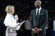 LOS ANGELES, CA - DECEMBER 18: Jeanie Buss addresses the crowd during Kobe Bryant's jersey retirement ceremony on December 18, 2017 at STAPLES Center in Los Angeles, California. NOTE TO USER: User expressly acknowledges and agrees that, by downloading and/or using this Photograph, user is consenting to the terms and conditions of the Getty Images License Agreement. Mandatory Copyright Notice: Copyright 2017 NBAE (Photo by Andrew D. Bernstein/NBAE via Getty Images)