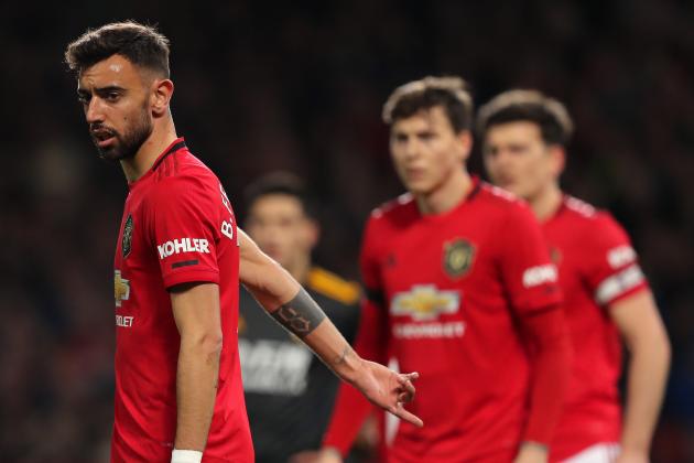 MANCHESTER, ENGLAND - FEBRUARY 01: Bruno Fernandes of Manchester United during the Premier League match between Manchester United and Wolverhampton Wanderers at Old Trafford on February 1, 2020 in Manchester, United Kingdom. (Photo by Matthew Ashton - AMA/Getty Images)