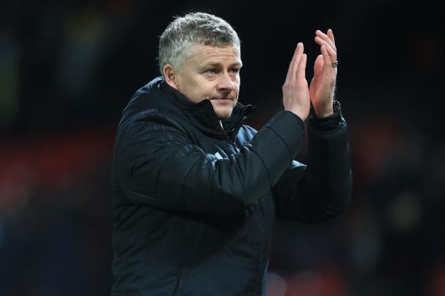 Manchester United's Norwegian manager Ole Gunnar Solskjaer applauds supporters on the pitch after the English Premier League football match between Manchester United and Wolverhampton Wanderers at Old Trafford in Manchester, north west England, on February 1, 2020. - The game finished 0-0. (Photo by Lindsey Parnaby / AFP) / RESTRICTED TO EDITORIAL USE. No use with unauthorized audio, video, data, fixture lists, club/league logos or 'live' services. Online in-match use limited to 120 images. An additional 40 images may be used in extra time. No video emulation. Social media in-match use limited to 120 images. An additional 40 images may be used in extra time. No use in betting publications, games or single club/league/player publications. / (Photo by LINDSEY PARNABY/AFP via Getty Images)