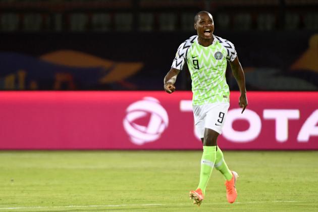Nigeria's forward Odion Ighalo celebrates after scoring a goal during the 2019 Africa Cup of Nations (CAN) third place play-off football match between Tunisia and Nigeria at the Al Salam stadium in Cairo on July 17, 2019. (Photo by Khaled DESOUKI / AFP)        (Photo credit should read KHALED DESOUKI/AFP via Getty Images)