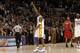 LOS ANGELES - JANUARY 22: Kobe Bryant #8 of the Los Angeles Lakers points in the air in a game he scored 81 points in against the Toronto Raptors on January 22, 2006 at Staples Center in Los Angeles, California. NOTE TO USER: User expressly acknowledges and agrees that, by downloading and/or using this Photograph, user is consenting to the terms and conditions of the Getty Images License Agreement. Mandatory Copyright Notice: Copyright 2006 NBAE (Photo by Noah Graham/NBAE via Getty Images)