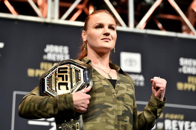 LAS VEGAS, NEVADA - DECEMBER 13:  Valentina Shevchenko poses on stage during the UFC 247 Press Conference at T-Mobile Arena on December 13, 2019 in Las Vegas, Nevada. (Photo by Chris Unger/Zuffa LLC via Getty Images)
