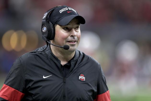 Ohio State coach Ryan Day watches during the second half of the team's Big Ten championship NCAA college football game against Wisconsin, Saturday, Dec. 7, 2019, in Indianapolis. (AP Photo/Michael Conroy)