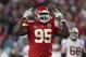 Kansas City Chiefs defensive end Chris Jones (95) reacts after a play during the second half of the NFL Super Bowl 54 football game between the San Francisco 49ers and Kansas City Chiefs Sunday, Feb. 2, 2020, in Miami Gardens, Fla. The Kansas City Chiefs won 31-20. (AP Photo/Steve Luciano)