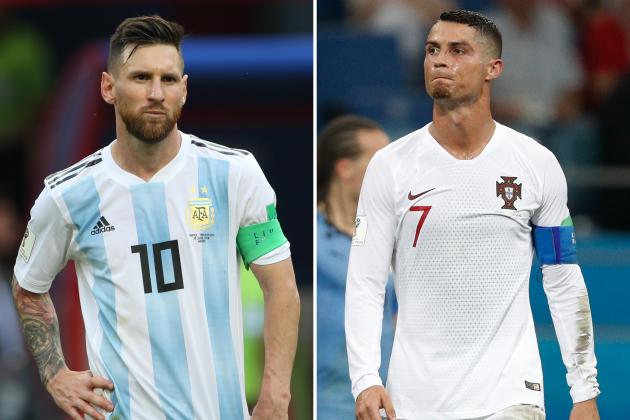 (COMBO) This combination of two files pictures created on June 30, 2018 shows Argentina's forward Lionel Messi (L) in Kazan on June 30, 2018 and Portugal's forward Cristiano Ronaldo in Sochi on June 30, 2018. - Cristiano Ronaldo and Lionel Messi saw their World Cup dreams snuffed out on June 30, 2018. (Photo by Roman KRUCHININ and Adrian DENNIS / AFP)        (Photo credit should read ROMAN KRUCHININ,ADRIAN DENNIS/AFP via Getty Images)