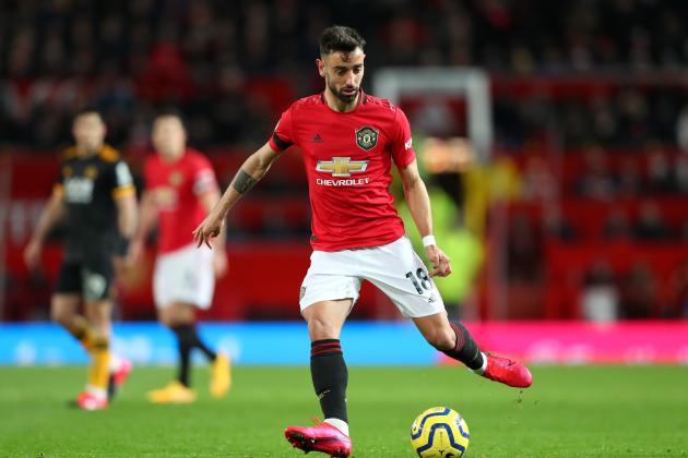 MANCHESTER, ENGLAND - FEBRUARY 01: Bruno Fernandes of Manchester United in action during the Premier League match between Manchester United and Wolverhampton Wanderers at Old Trafford on February 01, 2020 in Manchester, United Kingdom. (Photo by Alex Livesey/Getty Images)