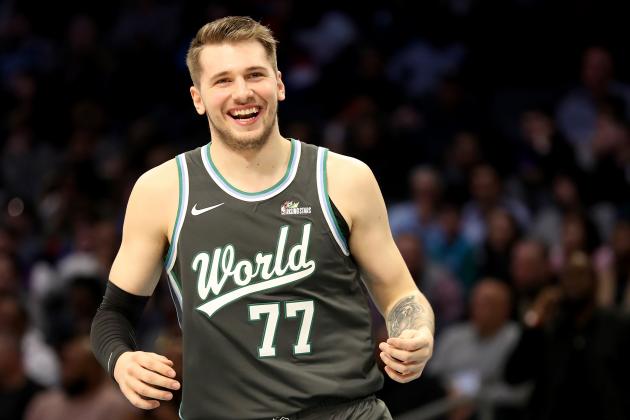 CHARLOTTE, NORTH CAROLINA - FEBRUARY 15: Luka Doncic #77 of the World Team reacts during the 2019 Mtn Dew ICE Rising Stars at Spectrum Center on February 15, 2019 in Charlotte, North Carolina. (Photo by Streeter Lecka/Getty Images)