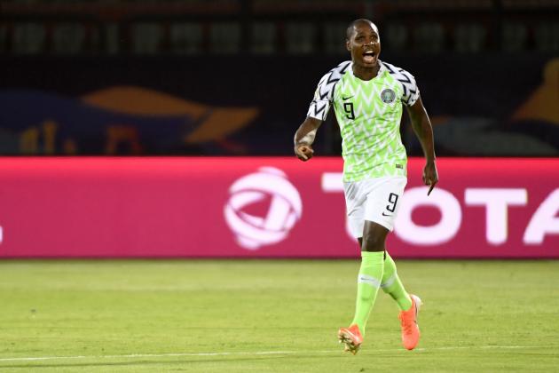 Nigeria's forward Odion Ighalo celebrates after scoring a goal during the 2019 Africa Cup of Nations (CAN) third place play-off football match between Tunisia and Nigeria at the Al Salam stadium in Cairo on July 17, 2019. (Photo by Khaled DESOUKI / AFP)        (Photo credit should read KHALED DESOUKI/AFP via Getty Images)