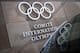The logo of the International Olympic Committee (IOC) is seen at the sports governing body's headquaters on May 22, 2019 in Pully near Lausanne, on the occasion of a meeting of the IOC executive committee on boxing at the 2020 Olympic Games. - The International Amateur Boxing Federation (AIBA) enters a decisive day for its future as the International Olympic Committee could decide to withdraw it from the 2020 Tokyo Olympics. (Photo by Fabrice COFFRINI / AFP) (Photo credit should read FABRICE COFFRINI/AFP via Getty Images)