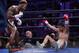 Jermell Charlo knocks down Jorge Cota, of Mexico, in a junior middleweight boxing match Sunday, June 23, 2019, in Las Vegas. (AP Photo/John Locher)