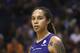 Phoenix Mercury center Brittney Griner pauses on the court during the second half of a WNBA basketball game against the Seattle Storm Tuesday, Sept. 3, 2019, in Phoenix. The Storm defeated the Mercury 82-70. (AP Photo/Ross D. Franklin)