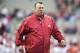 FAYETTEVILLE, AR - NOVEMBER 18: Head Coach Bret Bielema of the Arkansas Razorbacks with his team warming up before a game against the Mississippi State Bulldogs at Razorback Stadium on November 18, 2017 in Fayetteville, Arkansas. The Bulldogs defeated the Razorbacks 28-21. (Photo by Wesley Hitt/Getty Images)