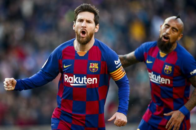 BARCELONA, SPAIN - FEBRUARY 22: Lionel Messi of FC Barcelona celebrates goal 1-0 during the La Liga Santander  match between FC Barcelona v Eibar at the Camp Nou on February 22, 2020 in Barcelona Spain (Photo by David S. Bustamante/Soccrates/Getty Images)