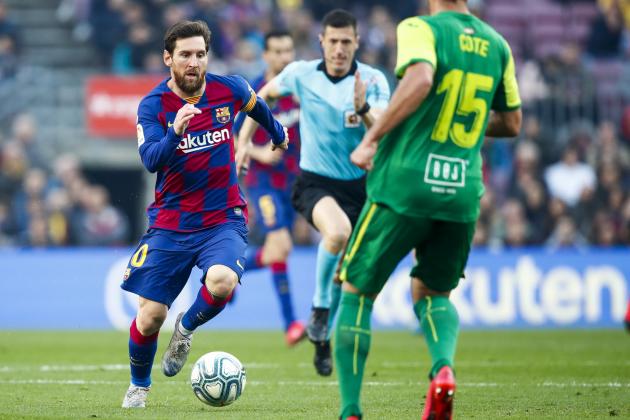 BARCELONA, SPAIN - FEBRUARY 22: Lionel Messi of FC Barcelona during the La Liga Santander  match between FC Barcelona v Eibar at the Camp Nou on February 22, 2020 in Barcelona Spain (Photo by David S. Bustamante/Soccrates/Getty Images)