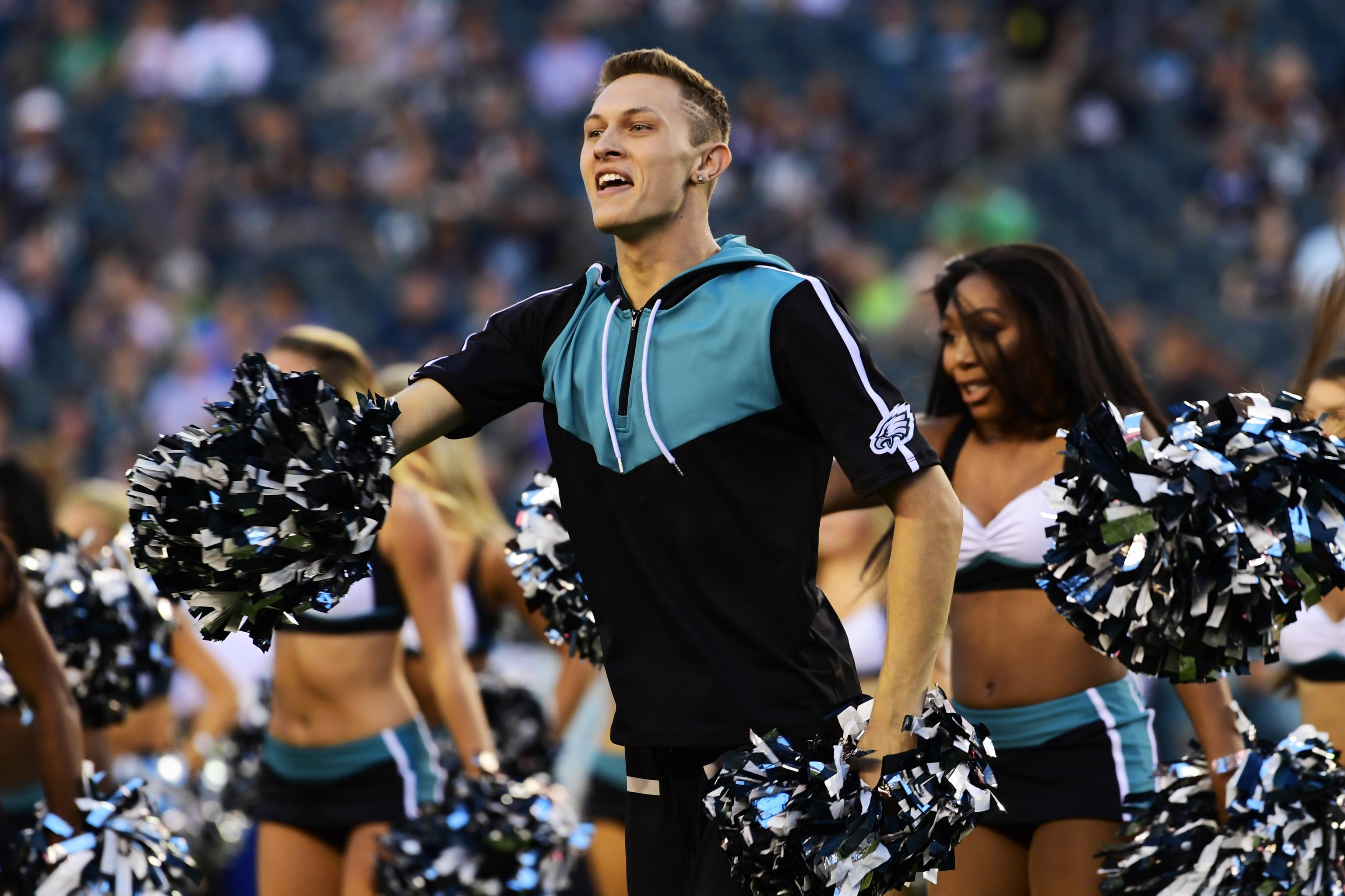 Kyle Tanguay, the Eagles first male cheerleader in three decades,  auditioned for 'American Idol' with the help of his squad