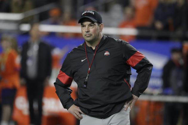 FILE - In this Saturday, Dec. 28, 2019 file photo, Ohio State head coach Ryan Day during the first half of the Fiesta Bowl NCAA college football game against Clemson in Glendale, Ariz. The playoff loss to Clemson that ended Ohio Stateâ€™s season will sting for a long time, coach Ryan Day acknowledged Wednesday, Jan. 15, 2020. The Buckeyes will move on, but the terrible taste in their mouths will linger and, he hopes, motivate next season's team.(AP Photo/Rick Scuteri, File)