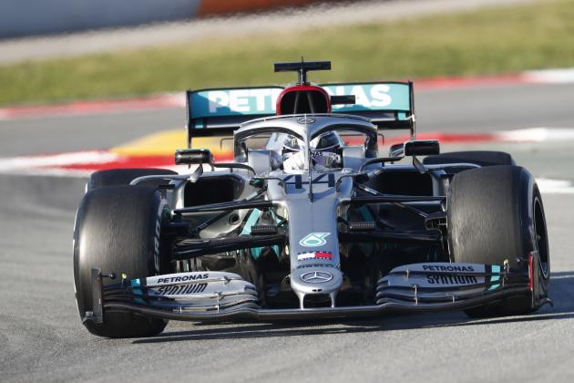 Mercedes-AMG Petronas' Lewis Hamilton drives during a Formula One pre-season testing session at the Barcelona Catalunya racetrack in Montmelo, outside Barcelona, Spain, Thursday, Feb. 20, 2020. (AP Photo/Joan Monfort)