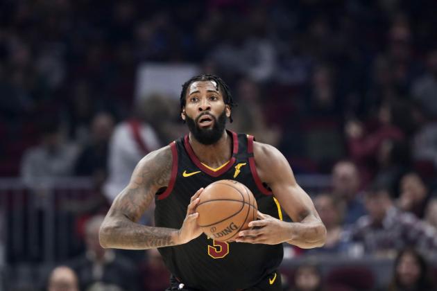 Cleveland Cavaliers' Andre Drummond drives against the Atlanta Hawks in the first half of an NBA basketball game, Wednesday, Feb. 12, 2020, in Cleveland. (AP Photo/Tony Dejak)