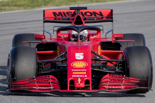 Sebastian Vettel steers his Ferrari during the Formula One pre-season testing session at the Barcelona Catalunya racetrack in Montmelo, outside Barcelona, Spain, Wednesday, Feb. 26, 2020. (AP Photo/Joan Monfort)