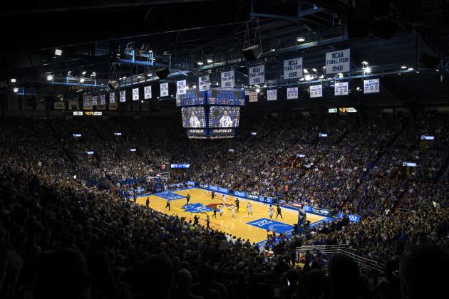 The Kansas Jayhawks host the Baylor Bears during an NCAA college basketball game at Allen Fieldhouse in Lawrence, Kan., Wednesday, Feb. 1, 2017. (AP Photo/Reed Hoffmann)