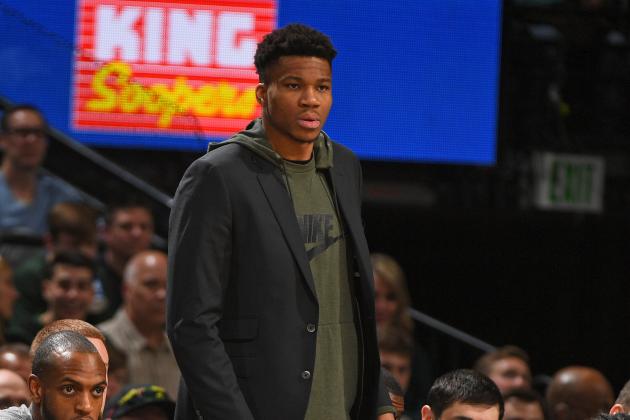 DENVER, CO - MARCH 9: Giannis Antetokounmpo #34 of the Milwaukee Bucks looks on during the game against the Denver Nuggets on March 09, 2020 at the Pepsi Center in Denver, Colorado. NOTE TO USER: User expressly acknowledges and agrees that, by downloading and/or using this Photograph, user is consenting to the terms and conditions of the Getty Images License Agreement. Mandatory Copyright Notice: Copyright 2020 NBAE (Photo by Garrett Ellwood/NBAE via Getty Images)