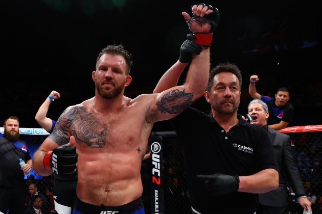 SAO PAULO, BRAZIL - NOVEMBER 19:  Ryan Bader of the United States celebrates victory over Antonio Rogerio Nogueira of Brazil after their light heavyweight bout at UFC Fight Night Bader v Minotouro at Ibirapuera Gymnasium on November 19, 2016 in Sao Paulo, Brazil.  (Photo by Buda Mendes/Zuffa LLC/Zuffa LLC via Getty Images)