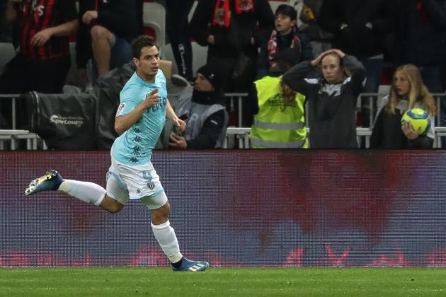 Monaco's French forward Wissam Ben Yedder celebrates after scoring a goal during the French L1 football match Nice against Monaco on March 7, 2020 at the Allianz Riviera stadium in Nice, southeastern France. (Photo by VALERY HACHE / AFP) (Photo by VALERY HACHE/AFP via Getty Images)