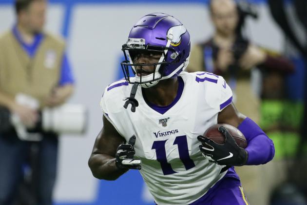 Minnesota Vikings wide receiver Laquon Treadwell (11) carries the ball during pregame of an NFL football game against the Detroit Lions, Sunday, Oct. 20, 2019, in Detroit. (AP Photo/Duane Burleson)