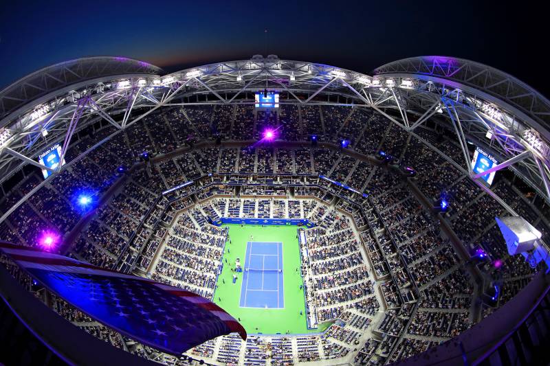 NEW YORK, NY - AUGUST 29:  A general view of Arthur Ashe Stadium as Serena Williams of the United States and Carina Witthoeft of Germany take the court prior to their women's singles second round match on Day Three of the 2018 US Open at the USTA Billie Jean King National Tennis Center on August 29, 2018 in the Flushing neighborhood of the Queens borough of New York City.  (Photo by Julian Finney/Getty Images)