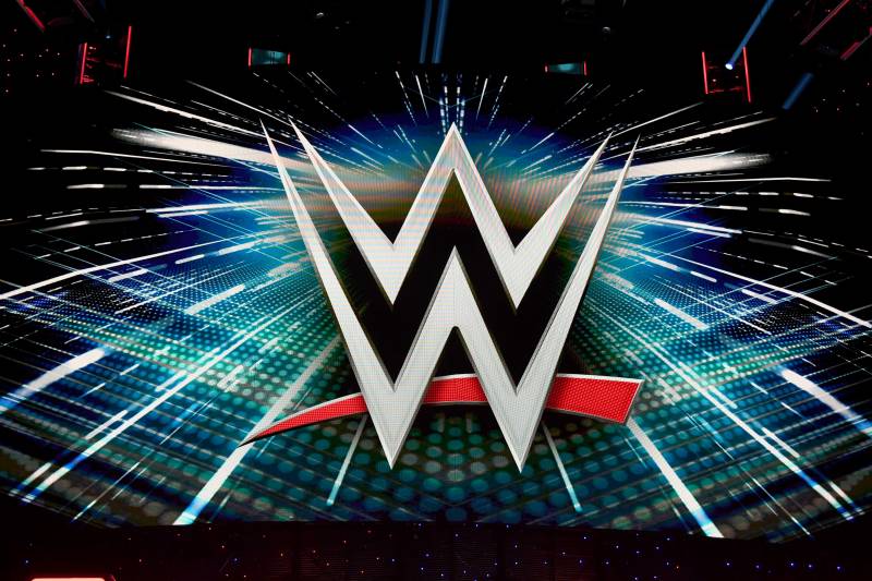 LAS VEGAS, NEVADA - OCTOBER 11: A WWE logo is shown on a screen before a WWE news conference at T-Mobile Arena on October 11, 2019 in Las Vegas, Nevada. It was announced that WWE wrestler Braun Strowman will face heavyweight boxer Tyson Fury and WWE champion Brock Lesnar will take on former UFC heavyweight champion Cain Velasquez at the WWE's Crown Jewel event at Fahd International Stadium in Riyadh, Saudi Arabia on October 31. (Photo by Ethan Miller/Getty Images)