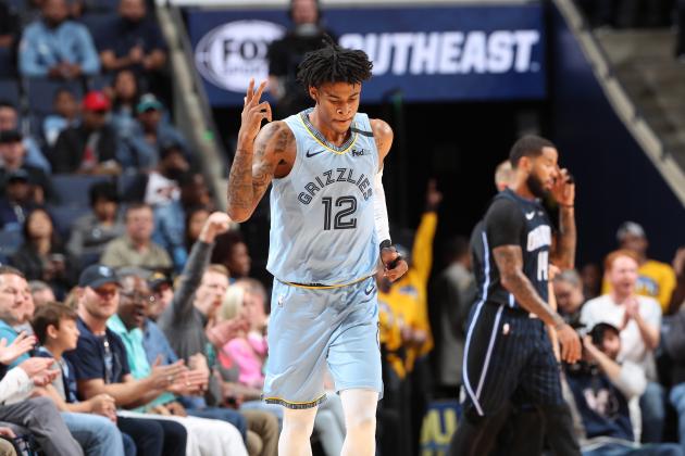 MEMPHIS, TN - MARCH 10: Ja Morant #12 of the Memphis Grizzlies reacts to a play against the Orlando Magic on March 10, 2020 at FedExForum in Memphis, Tennessee. NOTE TO USER: User expressly acknowledges and agrees that, by downloading and or using this photograph, User is consenting to the terms and conditions of the Getty Images License Agreement. Mandatory Copyright Notice: Copyright 2020 NBAE (Photo by Joe Murphy/NBAE via Getty Images)