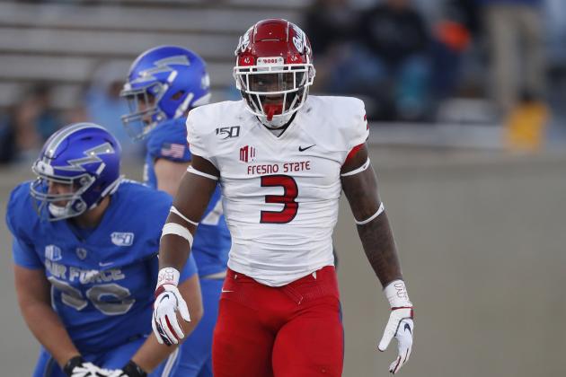Fresno State Bulldogs linebacker Mykal Walker (3) in the first half of an NCAA college football game Saturday, Oct. 12, 2019, at Air Force Academy, Colo. (AP Photo/David Zalubowski)