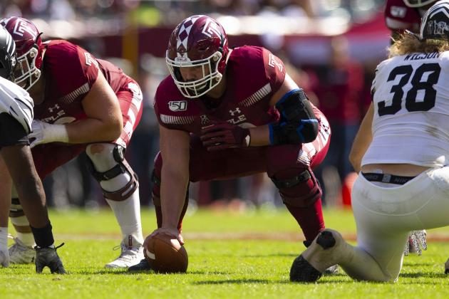 PHILADELPHIA, PA - OCTOBER 12: Matt Hennessy #58 of the Temple Owls in action against the Memphis Tigers at Lincoln Financial Field on October 12, 2019 in Philadelphia, Pennsylvania. (Photo by Mitchell Leff/Getty Images)