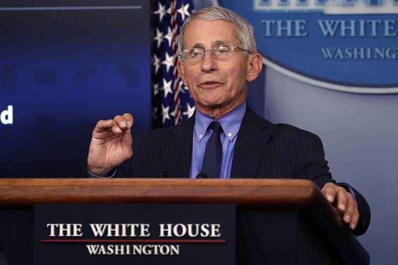 Dr. Anthony Fauci, director of the National Institute of Allergy and Infectious Diseases, speaks about the coronavirus in the James Brady Press Briefing Room of the White House, Friday, April 17, 2020, in Washington. (AP Photo/Alex Brandon)