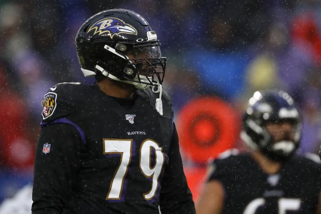 BALTIMORE, MD - DECEMBER 01: Ronnie Stanley #79 of the Baltimore Ravens looks on during the first half of the game against the San Francisco 49ers at M&T Bank Stadium on December 1, 2019 in Baltimore, Maryland. (Photo by Scott Taetsch/Getty Images)