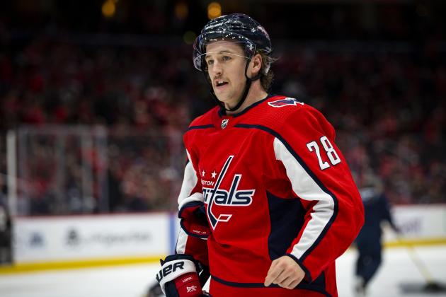 Washington Capitals left wing Brendan Leipsic (28), from Canada, skates during the third period of an NHL hockey game, Saturday, Nov. 23, 2019, in Washington. Vancouver won 2-1 after a shootout. (AP Photo/Al Drago)