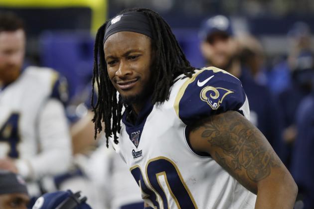 Los Angeles Rams running back Todd Gurley (30) during an NFL football game against the Dallas Cowboys in Arlington, Texas, Sunday, Dec. 15, 2019. (AP Photo/Roger Steinman)