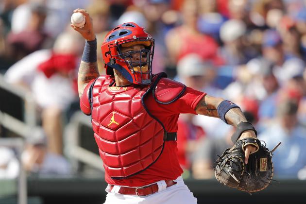 JUPITER, FLORIDA - FEBRUARY 22:  Yadier Molina #4 of the St. Louis Cardinals in action against the New York Mets of a Grapefruit League spring training game at Roger Dean Stadium on February 22, 2020 in Jupiter, Florida. (Photo by Michael Reaves/Getty Images)