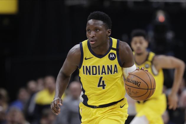 Indiana Pacers' Victor Oladipo (4) dribbles during the second half of an NBA basketball game against the Toronto Raptors, Friday, Feb. 7, 2020, in Indianapolis. Toronto won 115-106. (AP Photo/Darron Cummings) Indiana Pacers' Victor Oladipo (4) dribbles during the second half of an NBA basketball game against the Toronto Raptors, Friday, Feb. 7, 2020, in Indianapolis. Toronto won 115-106. (AP Photo/Darron Cummings)