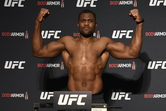 JACKSONVILLE, FLORIDA - MAY 08: Francis Ngannou of Cameroon poses on the scale during the UFC 249 official weigh-in on May 08, 2020 in Jacksonville, Florida. (Photo by Mike Roach/Zuffa LLC)