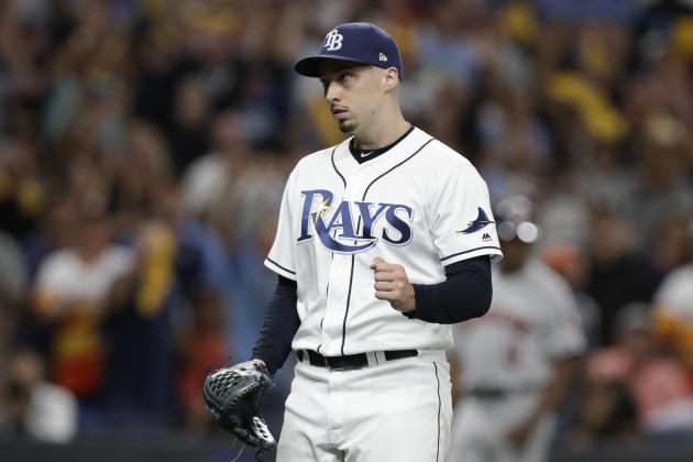 Tampa Bay Rays pitcher Blake Snell pumps his fist after the final out against the Houston Astros in Game 4 of a baseball American League Division Series, Tuesday, Oct. 8, 2019, in St. Petersburg, Fla. The Rays won 4-1. (AP Photo/Chris O'Meara)